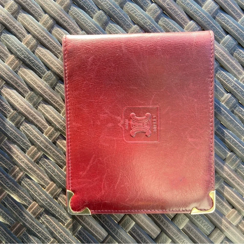 Celine Burgundy Vintage Leather Bifold Wallet with Gold Accents